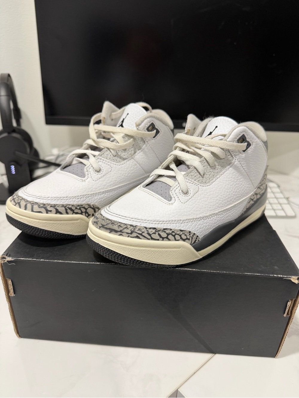 Jordan Kids White and Grey Elephant-Print Basketball Shoes